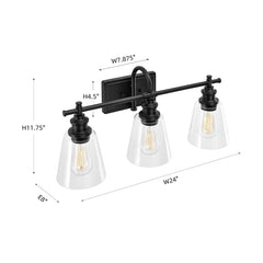 KAWOTI 3 Light Bathroom Vanity Light with Glass Shades