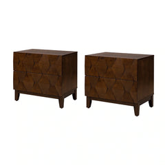Ethe Mid-Century 2-Drawer Storage End Table with Adjustable Solid Wood legs and Charging Station Set of 2 By HULALA HOME