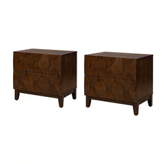 Ethe Mid-Century 2-Drawer Storage End Table with Adjustable Solid Wood legs and Charging Station Set of 2 By HULALA HOME