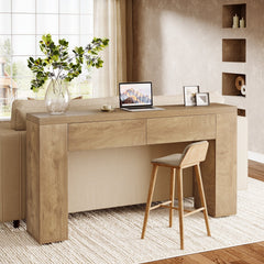 63" Wood Console Table With Drawers, Rustic Brown Sofa Console Table