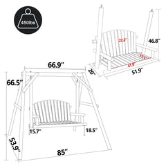 VEIKOUS 2-Person Carbonized Fir Wood Patio Porch Swing with A-Frame Stand, 4.4FT