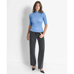 DKNY Mock Neck Ribbed Knit Top