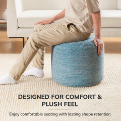 Jani 22-inch Terracotta Pouf - Handcrafted Handmade Round Ottoman for Seating, Footrest, Home Decor for Living Room, Bedroom