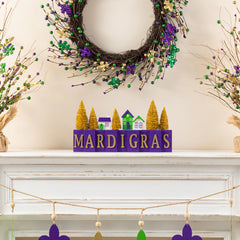 Glitzhome 14"L Valentine's/ Mardi Gras/ St. Patrick's Wooden House/Brush Trees Table Decor
