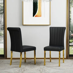 Luxury PU Leather Parsons Dining Chairs Side Chairs with Rolled Back and Stainless Steel Legs