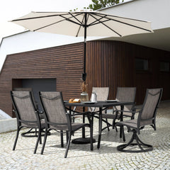 7-Piece Outdoor Dining Set with Textilene Stationary and Swivel Chairs