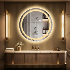 Large LED Bathroom Mirror Round Dual Light Frameless Vanity Anti-Fog