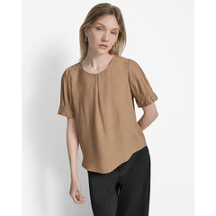 DKNY Roll-Sleeve Crinkle Crewneck Top