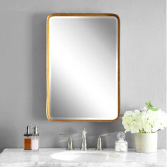 Antique Beveled Rectangular Wall Mirror - 30" - Gold