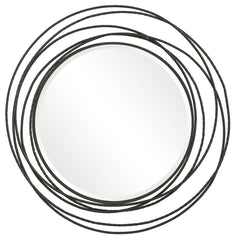 Whirlwind Beveled Round Wall Mirror - 39" - Black
