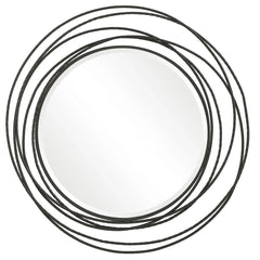 Whirlwind Beveled Round Wall Mirror - 39" - Black