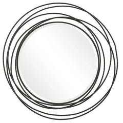 Whirlwind Beveled Round Wall Mirror - 39" - Black