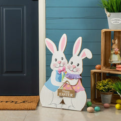 Glitzhome Easter Wooden Bunny Porch Decor Standing Rabbit Sign Decoration