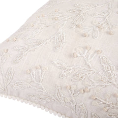 HGTV Home Collection White Boho beaded pillow, White, 18 in