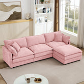 GDFStudio - Chenille Modular 3-Seater 102" L-Shaped Sectional Sofa with Ottoman
