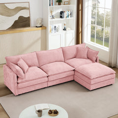 GDFStudio - Chenille Modular 3-Seater 102" L-Shaped Sectional Sofa with Ottoman