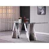 Luxury Tempered Glass Dining Table with Mirrored Stainless Steel Base