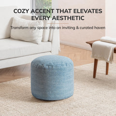 Jani 22-inch Terracotta Pouf - Handcrafted Handmade Round Ottoman for Seating, Footrest, Home Decor for Living Room, Bedroom