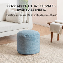 Jani 22-inch Terracotta Pouf - Handcrafted Handmade Round Ottoman for Seating, Footrest, Home Decor for Living Room, Bedroom