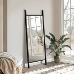Ladder-Style Arched Solid Wood Framed Full Length Leaning Mirror