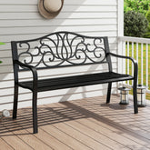 Gymax 2-person Metal Bench w/ Floral Pattern Slanted Backrest Slatted