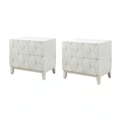 Ethe Mid-Century 2-Drawer Storage End Table with Adjustable Solid Wood legs and Charging Station Set of 2 By HULALA HOME