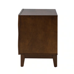 Ethe Mid-Century 2-Drawer Storage End Table with Adjustable Solid Wood legs and Charging Station Set of 2 By HULALA HOME