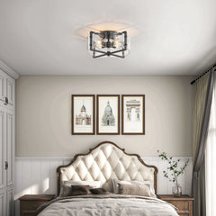 Laia 4-Light Metal Frame Textured Glass Panels Flush Mount