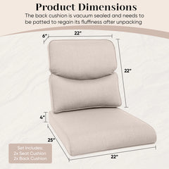 Pocassy 22x25x4 Inch Cushion for Outdoor Swivel Chairs Sofa Set