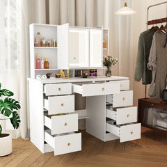 Spacious Vanity Desk with Mirrored Storage Cabinets - A Beauty Oasis
