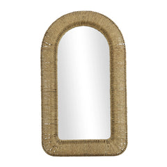 Rattan Woven Room Wall Mirror with Arched Top - Brown - Roche River Decor