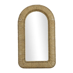 Rattan Woven Room Wall Mirror with Arched Top - Brown - Roche River Decor
