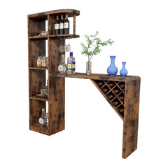 Bar Height Table, Glass Racks w Bottle Holders, 73 Inch Classic Brown