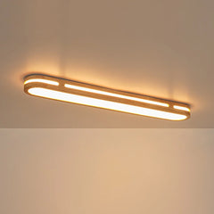 Modern Cottage Dimmable LED Oval Oak Wood Flush Mount Light - 37.4 Inches