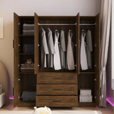 Freestanding Wardrobe 6 Door Armoire Large Closet Clothes Storage Cabinet for Bedroom, Brown