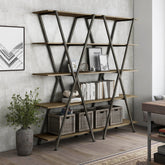 Leighton Industrial Oak and Gun Metal 5-Shelf Bookcase by Furniture of America