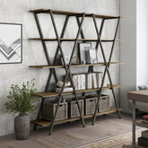 Leighton Industrial Oak and Gun Metal 5-Shelf Bookcase by Furniture of America