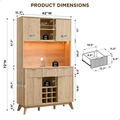 72" Wine Bar Cabinet, Modern Wood Coffee Bar Cabinet with LED Lights