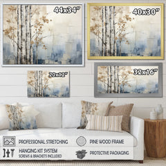 Designart "Blue And White Forest Winter Harmony" Forest Framed Wall Art Living Room