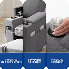 Moasis 81" Sectional Sleeper Sofa with Pull Out Bed & Adjustable Backrest and Power Outlets