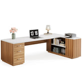 86'' L-Shaped Corner Executive Desk with File Drawers for Home Office