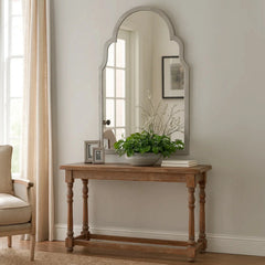 Sleek Elongated Quatrefoil Frame Mirror, Silver