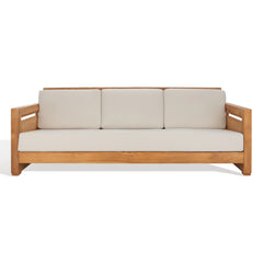 SAFAVIEH Couture Guadeloupe Outdoor Teak 3-Seat Sofa - 84"Wx37"Dx29"H