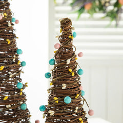 Glitzhome Set of 2 Easter Table Tree with Rattan and Berries
