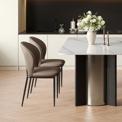 Modern Dining Chairs, Faux Leather, Light Gray & Brown Options, Set of 2