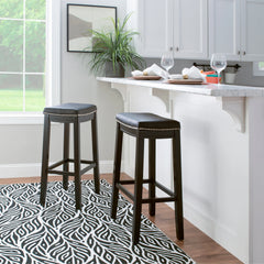 Linon Willamette Backless Barstool with Faux Leather Seat (Set of 2)