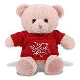 DolliBu I LOVE YOU Super Soft Baby Pink Bear Plush with Red Shirt - 8 inches