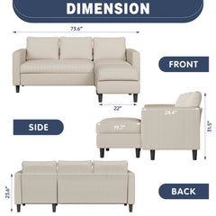 Futzca 74" Convertible Sectional Sofa Couch, Small L-Shaped Sofa