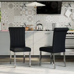Luxury PU Leather Parsons Dining Chairs Side Chairs with Rolled Back and Stainless Steel Legs