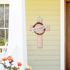 Glitzhome 32"H Easter Wooden Metal Cross Yard Stake Wall Decor
